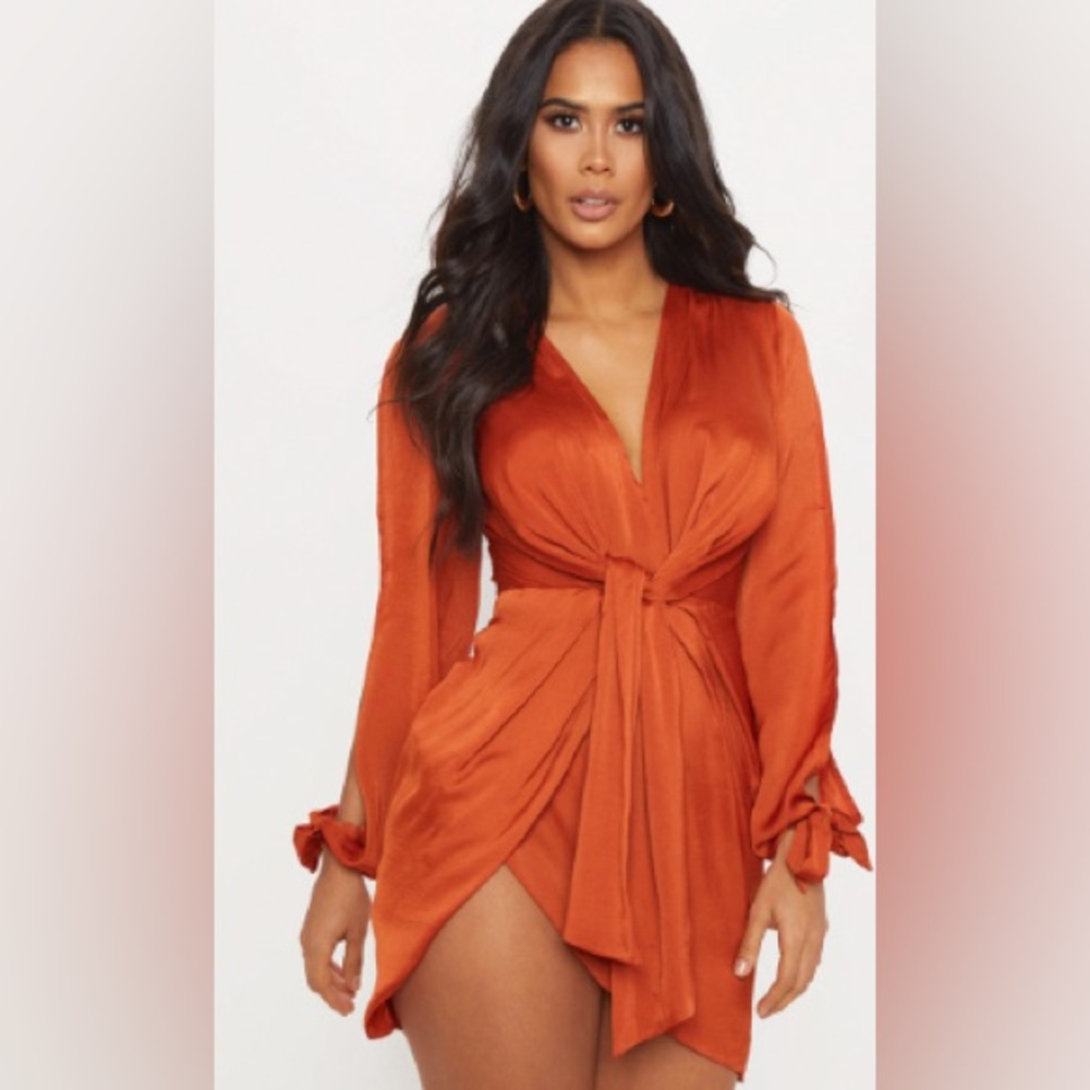 Satin open sleeve wrap dress